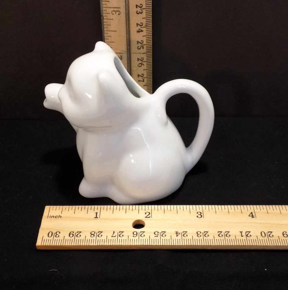 Mini White Ceramic Cat Kitty Shape Creamer Pitcher Paw Spout Tail Handle