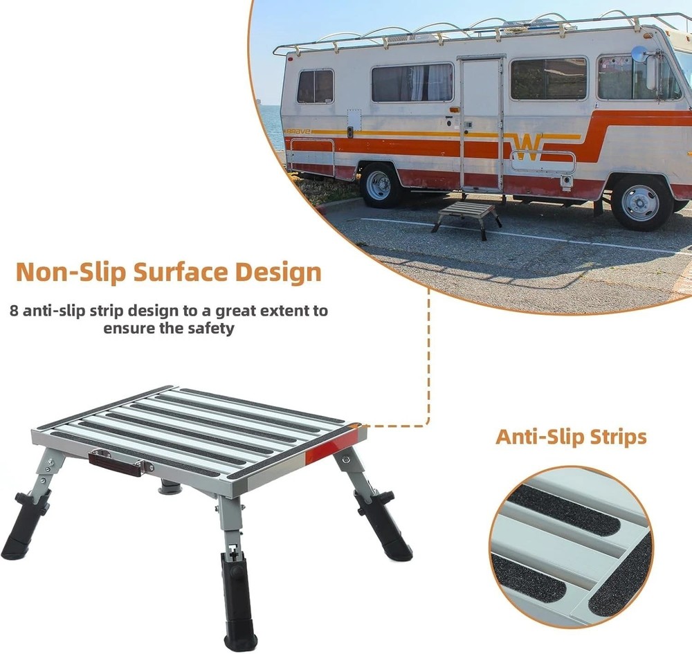 Large RV Step Stool, Adjustable Height Aluminum Folding Platform Step Ladder ...