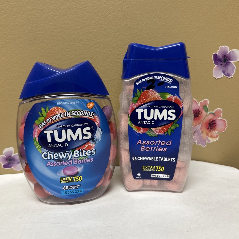 2 X TUMS Extra Strength 750mg Assorted Berries Chewable Tablets 96ct & 60ct.