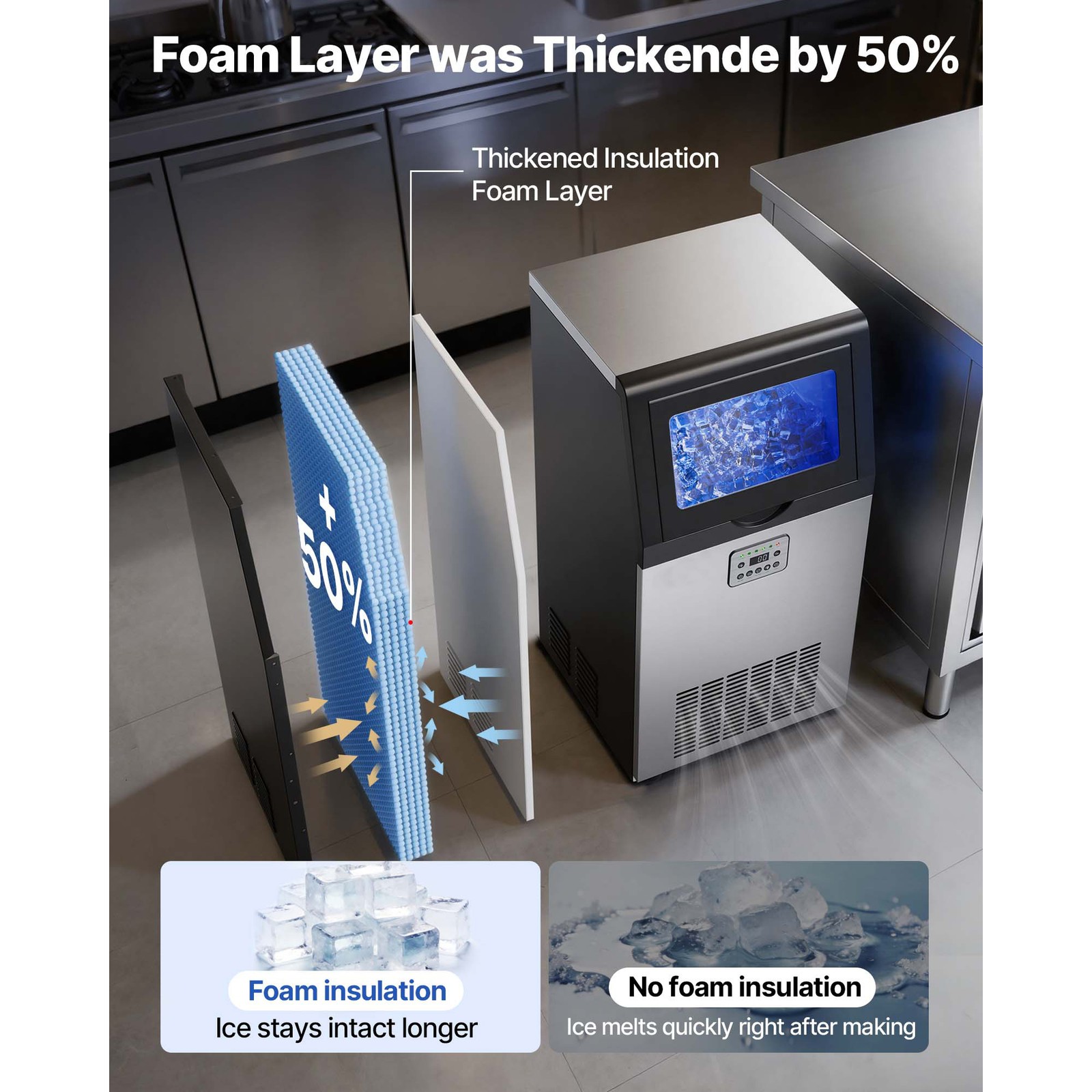 Uimoso Commercial Ice Maker 100lbs/24h with 30lbs Storage for Bar and Restaurant