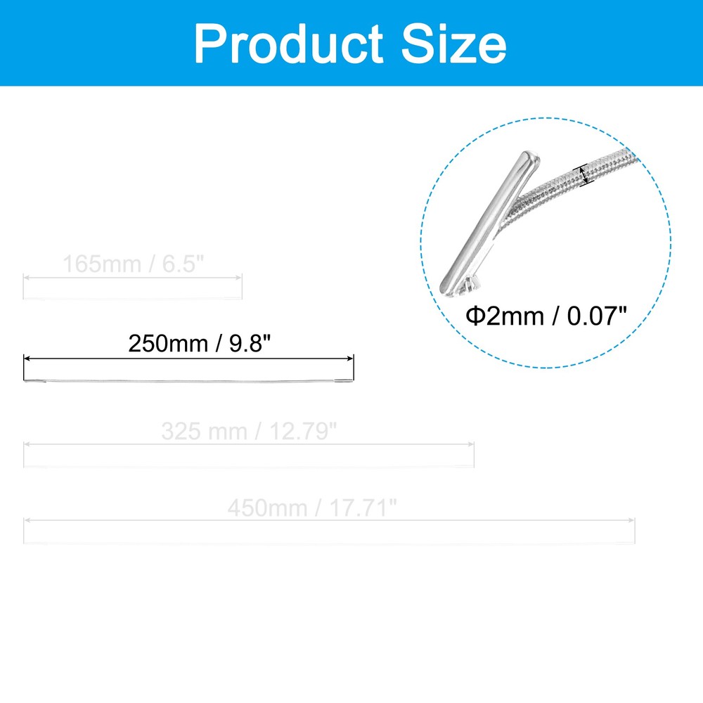 100 Pcs 9.8" Elastic Barbed Cord 2mm Loop Stretch Round String with Barb, Silver
