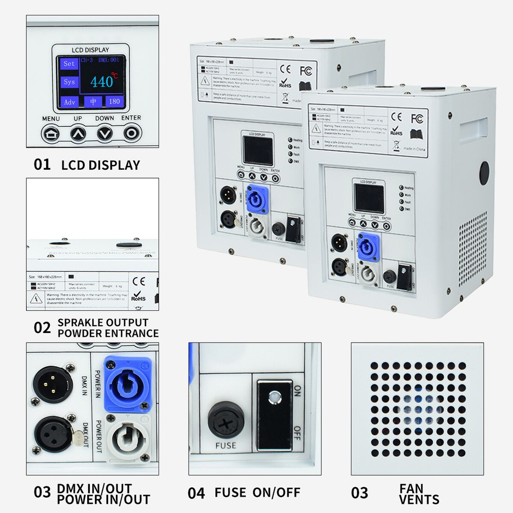 2PCS 750W Cold Spark Machine Stage Effect Firework Machine with Road Case