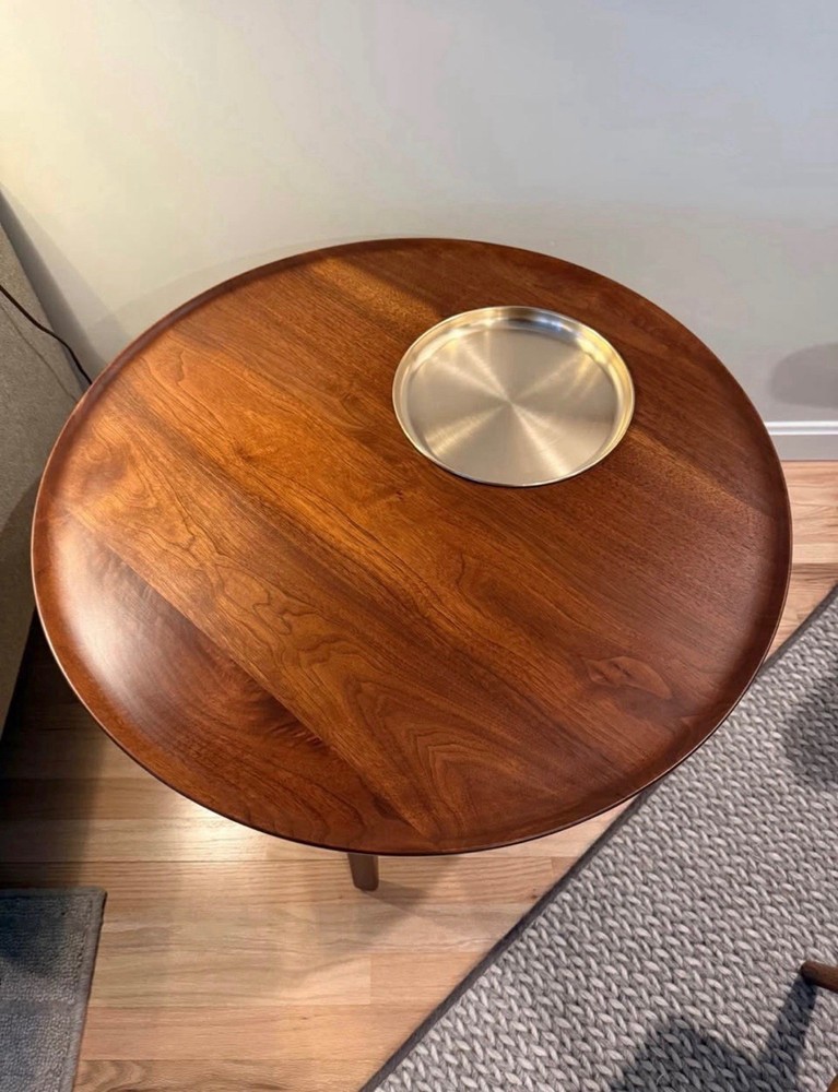 1960s Jens Risom Solid walnut Round Table With Brass Tray Mid century