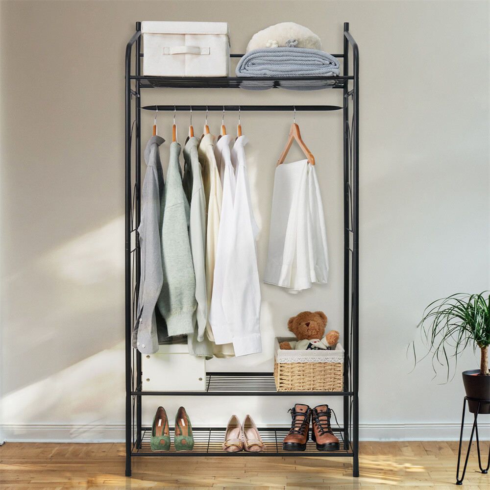 Metal Clothes Rail Storage Garment Shelf Clothing Hanging Heavy Duty Shoe Rack