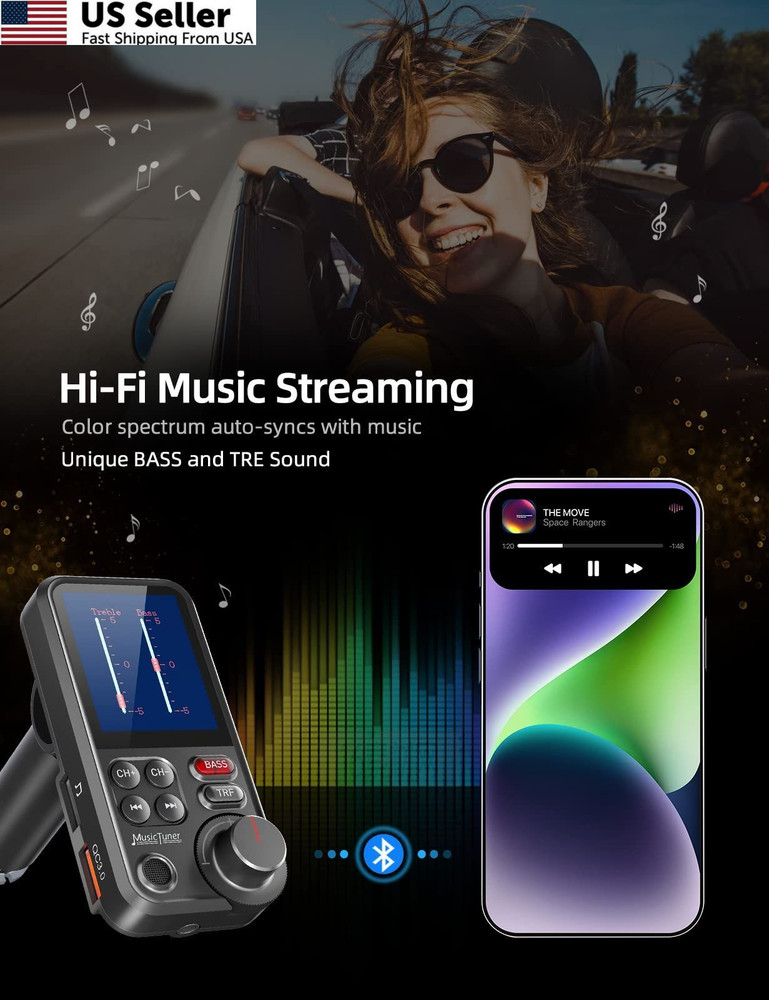 Nulaxy KM30 Bluetooth Car Adapter, FM Transmitter with 1.8" Small, Black