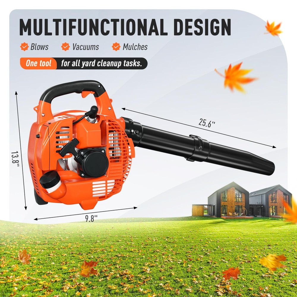 28CC 2Cycle Gas Leaf Blower, 475 CFM, 200 MPH, Variable Speed for Yard Cleanup