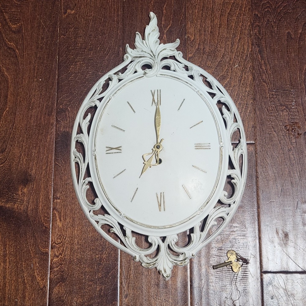 Syroco Oval Wall Clock with Winding Key White Gold Testing Working