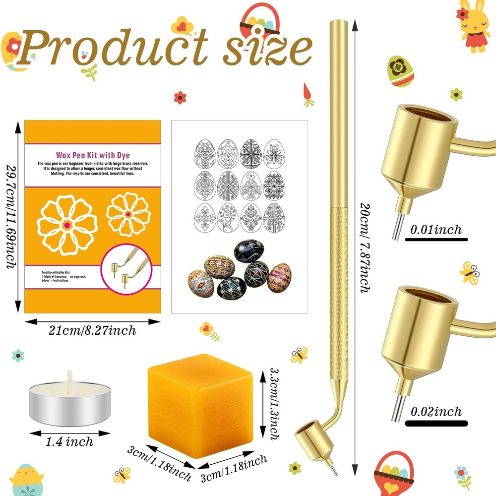 13 Pcs Easter Egg Decorating Kit, Square Beeswax Fluid Writer Paint Applicato...