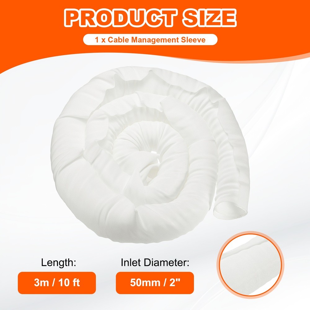 Wire Split Braided Cable Management Sleeve, White (2" - 10 Feet)