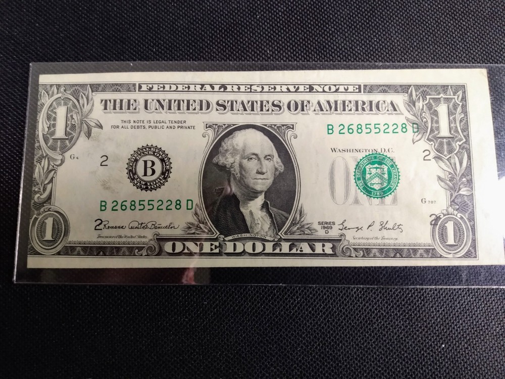 1969D One Dollar Error Note- Dramatic Misaligned Misprint, Crisp and Clean