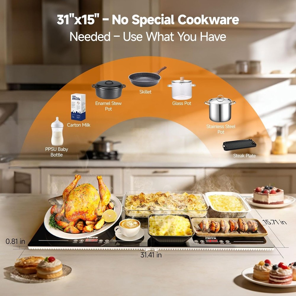 FEPPO Electric Warming Tray with Independent Temp & Timer Control, 2-in-1 Modula