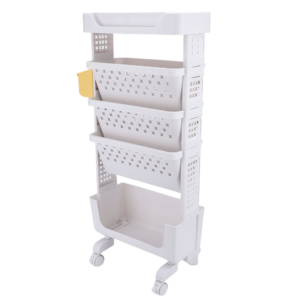 Rolling Book Cart 5 Tier PP Multi-Functional Movable Storage Book Rack Utility