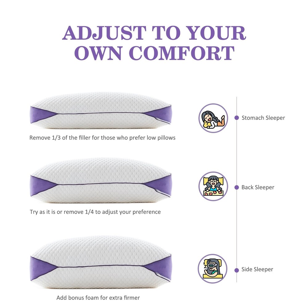 Adjustable Shredded Memory Foam Pillows Queen Size, Cooling Bed Pillows for S...