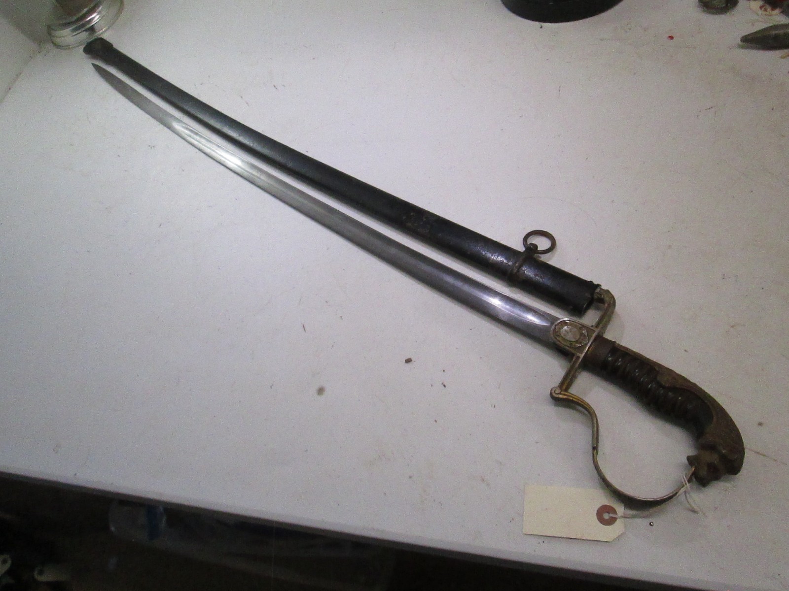 WWI GERMAN RUBY EYES LION HEAD DRESS CAVALRY SWORD & SCABBARD EICKHORN MAKER Y51