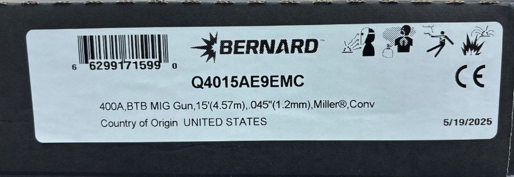 Bernard Q4015AE9EMC 400 Amp BTB Miller End 15 foot ACCULOCK