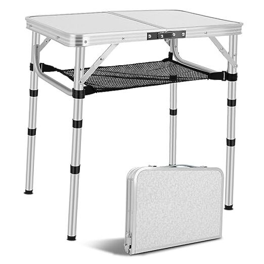 Small Camping Table with Mesh Layer, Portable Tables Folding, Aluminum