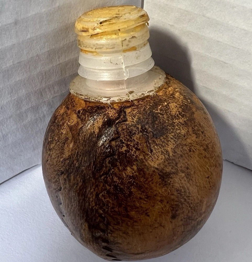Vintage Leather Wrapped Decanter Bottle Tooled Embossed Brass Studs Barware