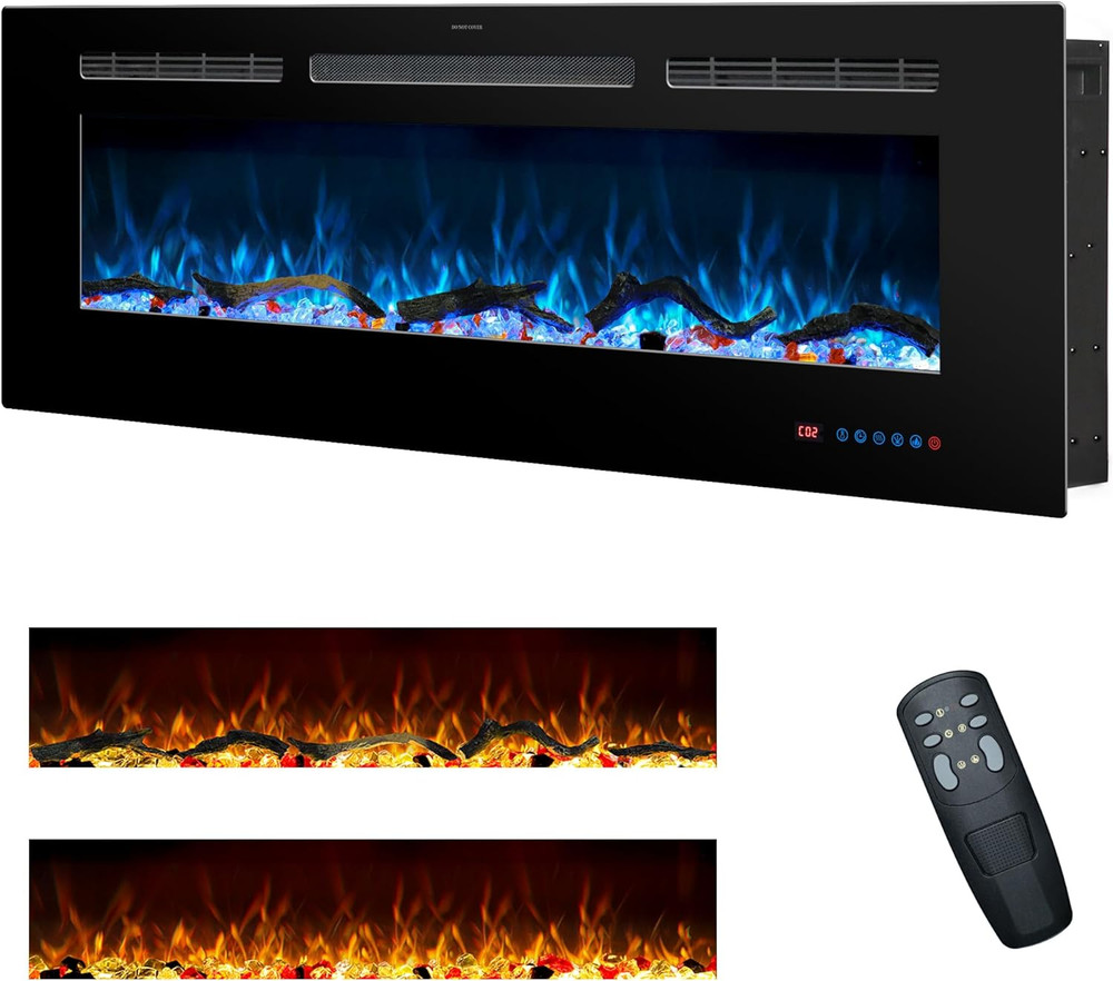 48" Electric Fireplace Insert, Wall Mounted, 13 Color Flames, Remote Control