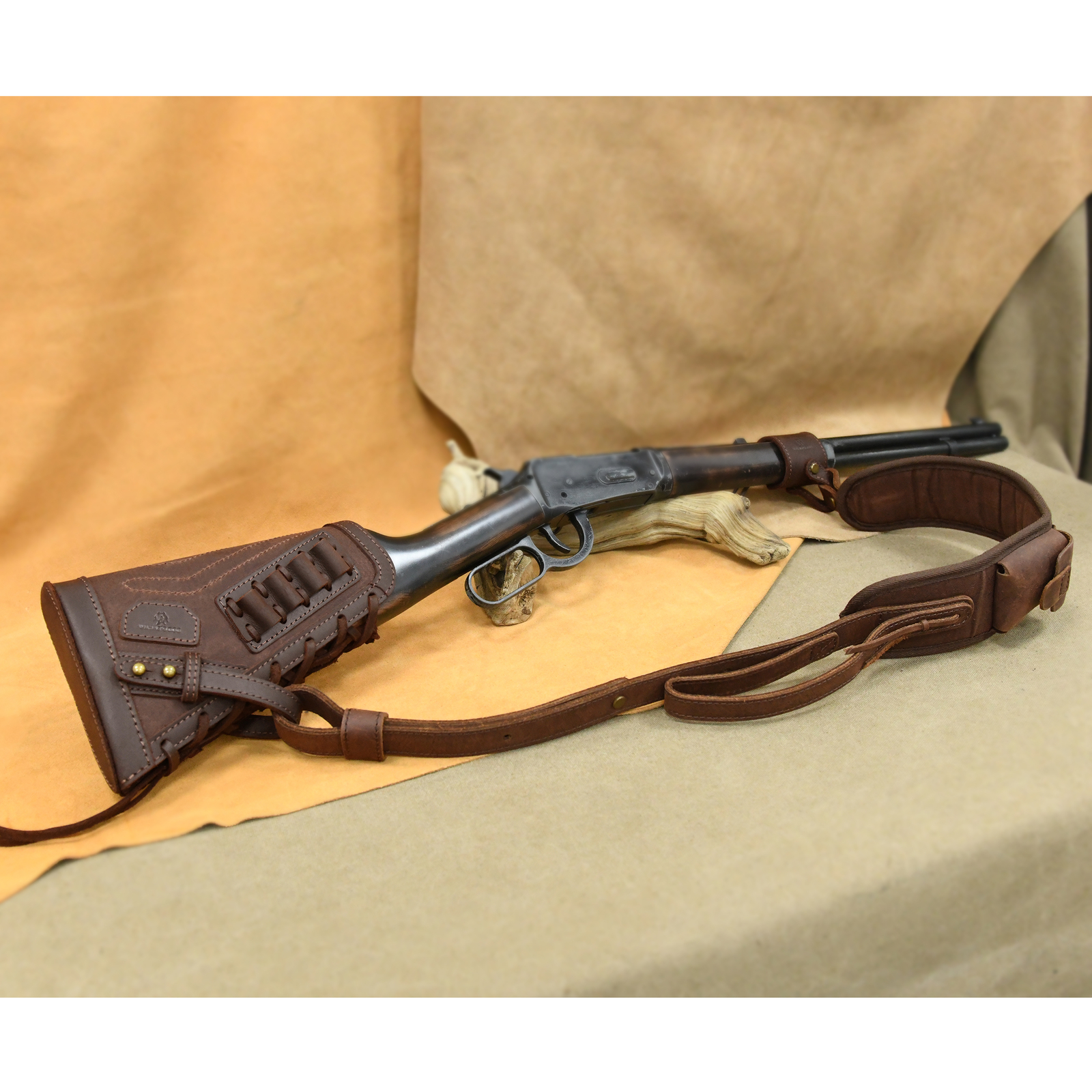 No Drilling Leather Rifle Buttstock, Sling Straps with Sling Loop for .308.22LR
