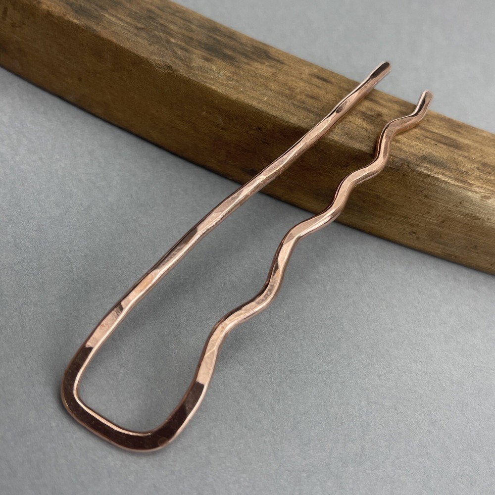 Metal Hair Fork, Solid Copper Artisan Made