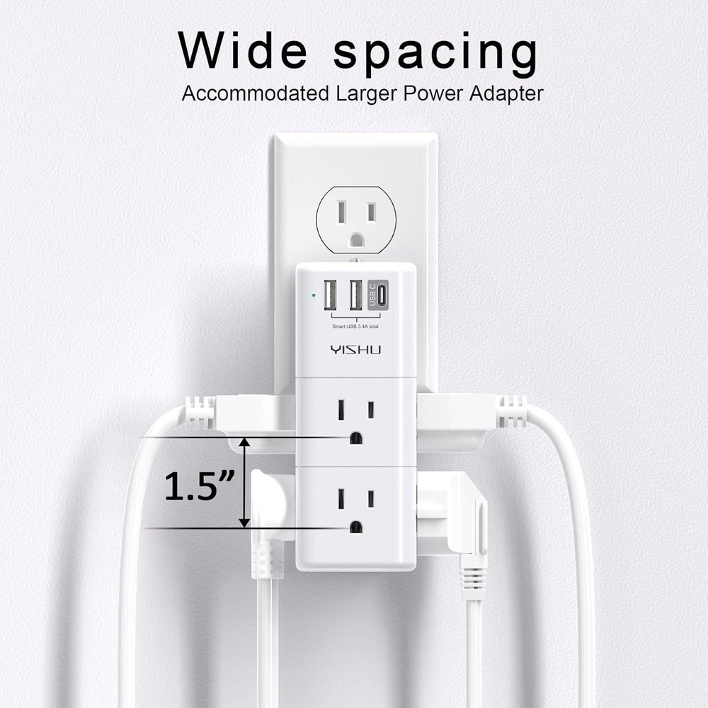 6 AC Plug Extender with 3 USB Ports - USB Multi Plug Outlet Surge Protector