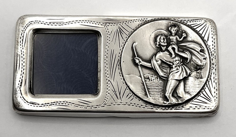 Vintage 800 Silver Miniature Photograph Frame St. Christopher Scene