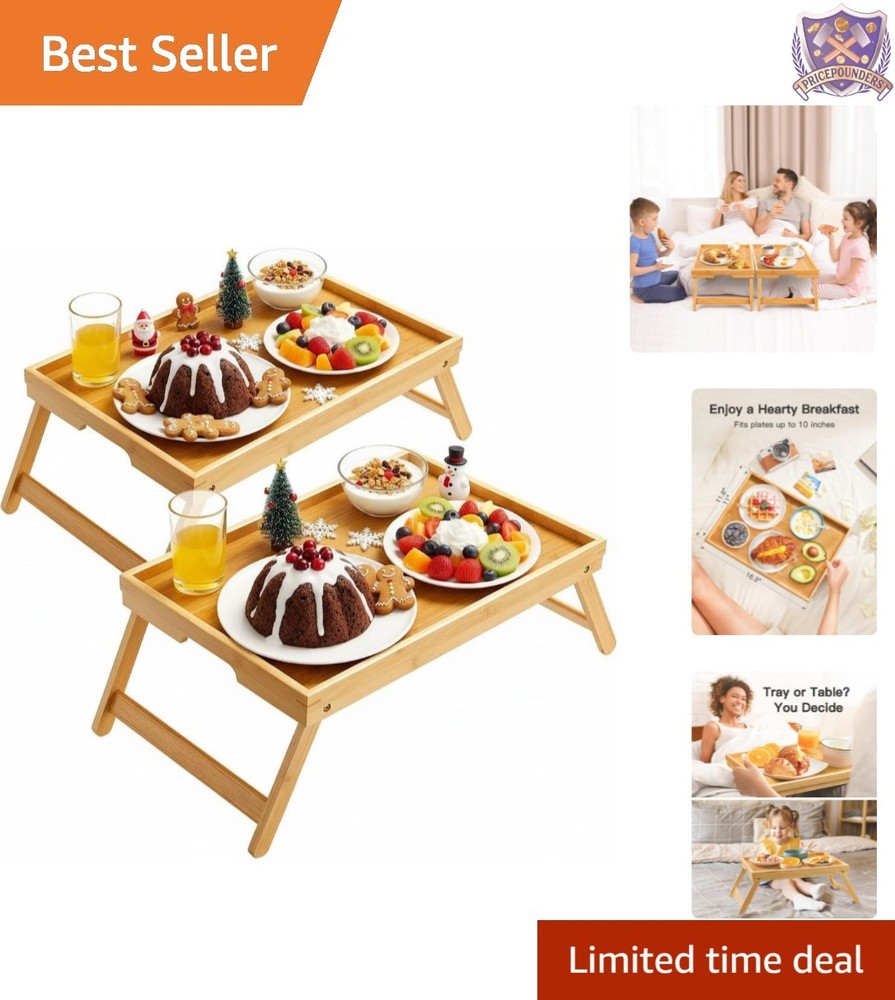 Space-Saving Bamboo Bed Tray - Lightweight, 2-Pack for Comfort and Convenience