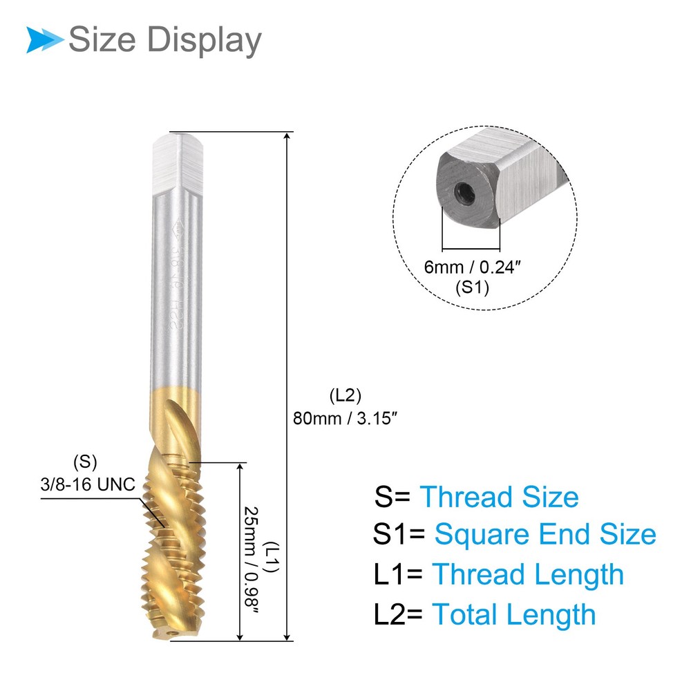 Spiral Flute Threading Tap 3/8-16 UNC 3 Flutes Tapping Tool