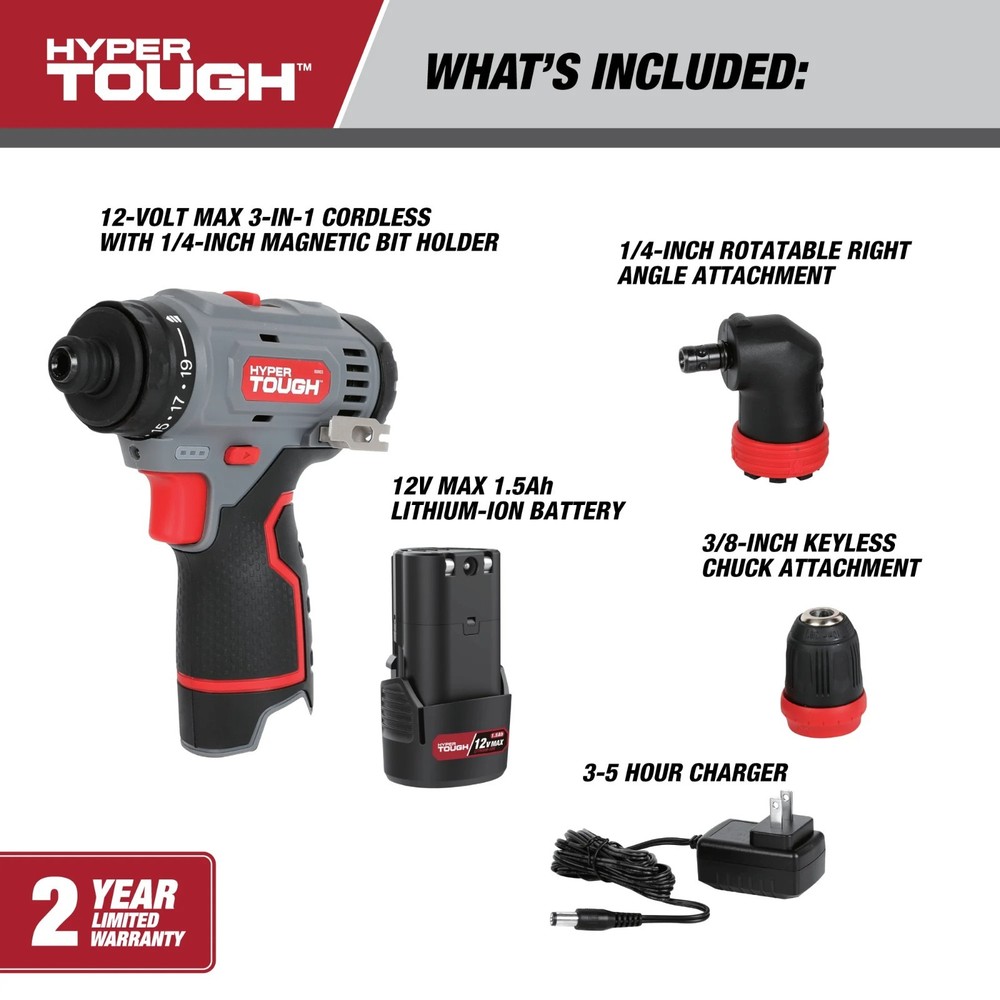Hyper Tough 12V Max Lithium-Ion 3-in-1 Multi-Head Power Drill Set
