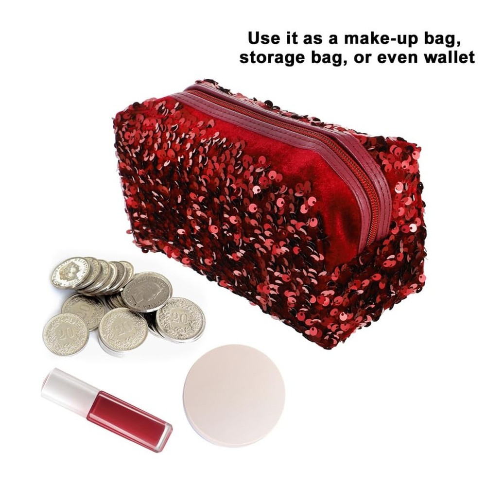 Makeup Sequin Cosmetic Bag, Portable Makeup Organizer with Zipper, Multifunct...