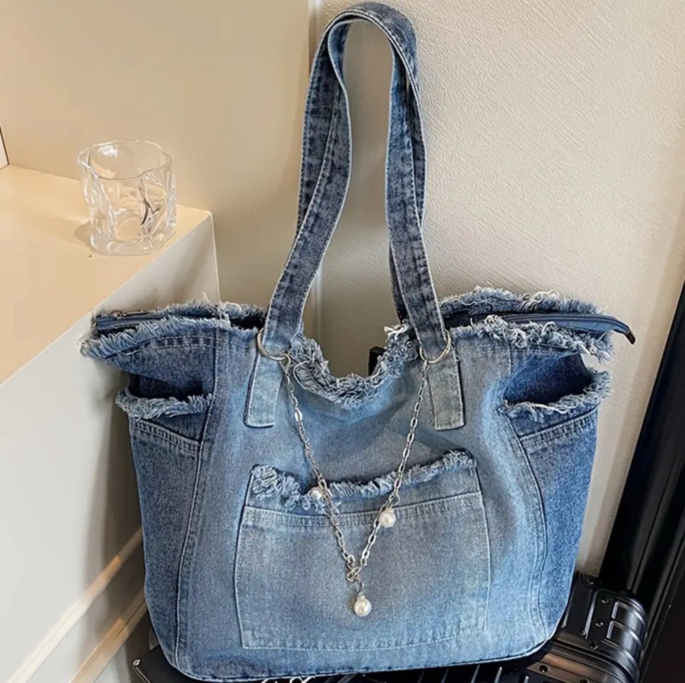 Blue Denim Large Shoulder Bag