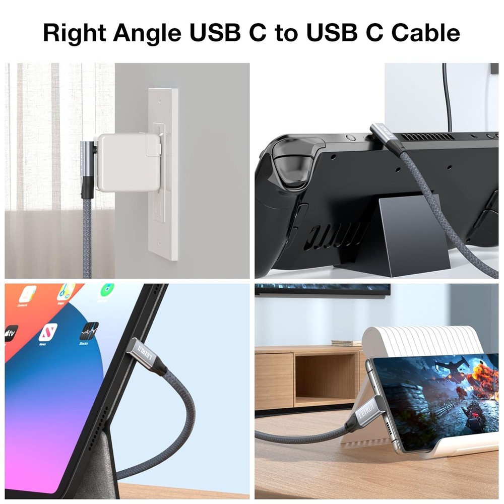 USB C to C Cable Right Angle 20Gbps Data Transfer 1.64 FT/Nylon Braided