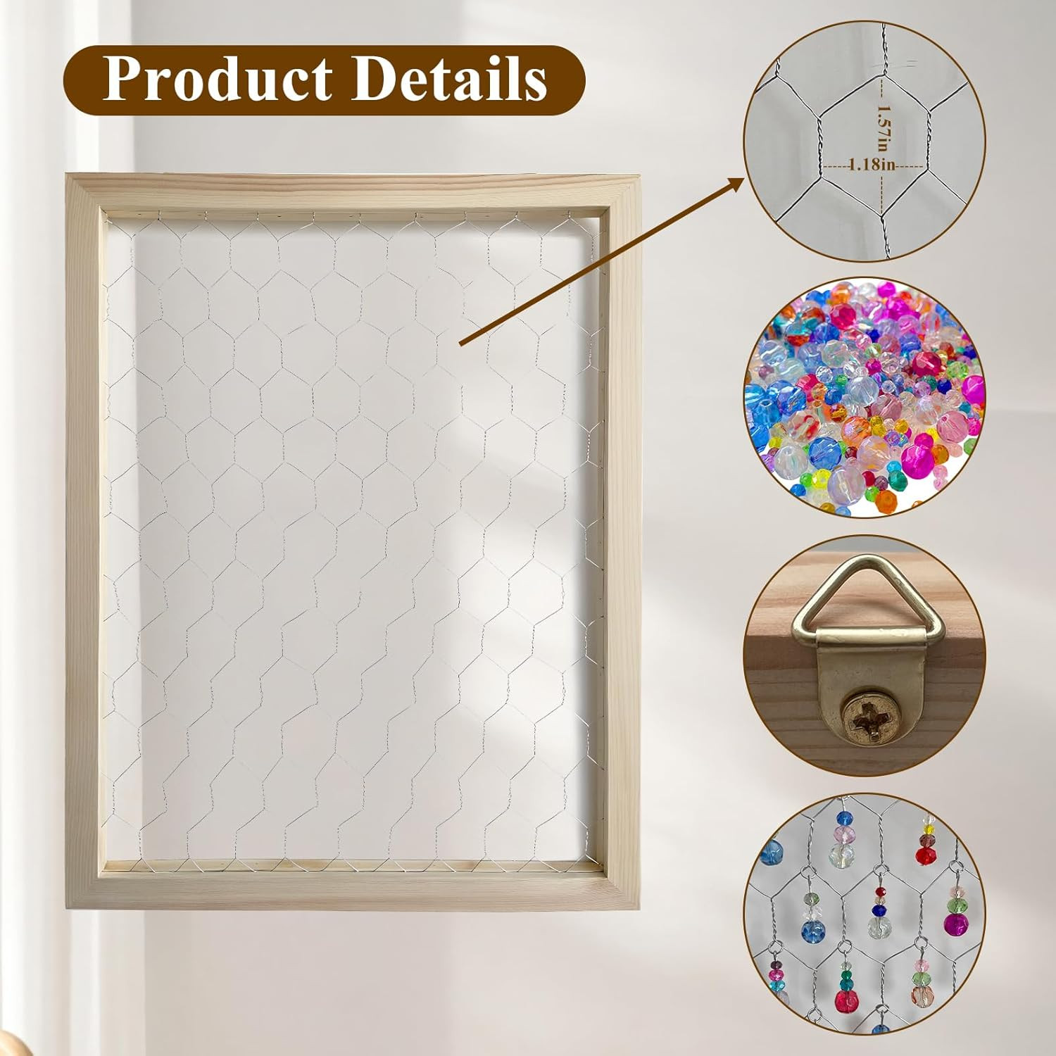 Chicken Wire Frame Craft Kit with Glass Beads - Unfinished Wooden Decor 17x13in