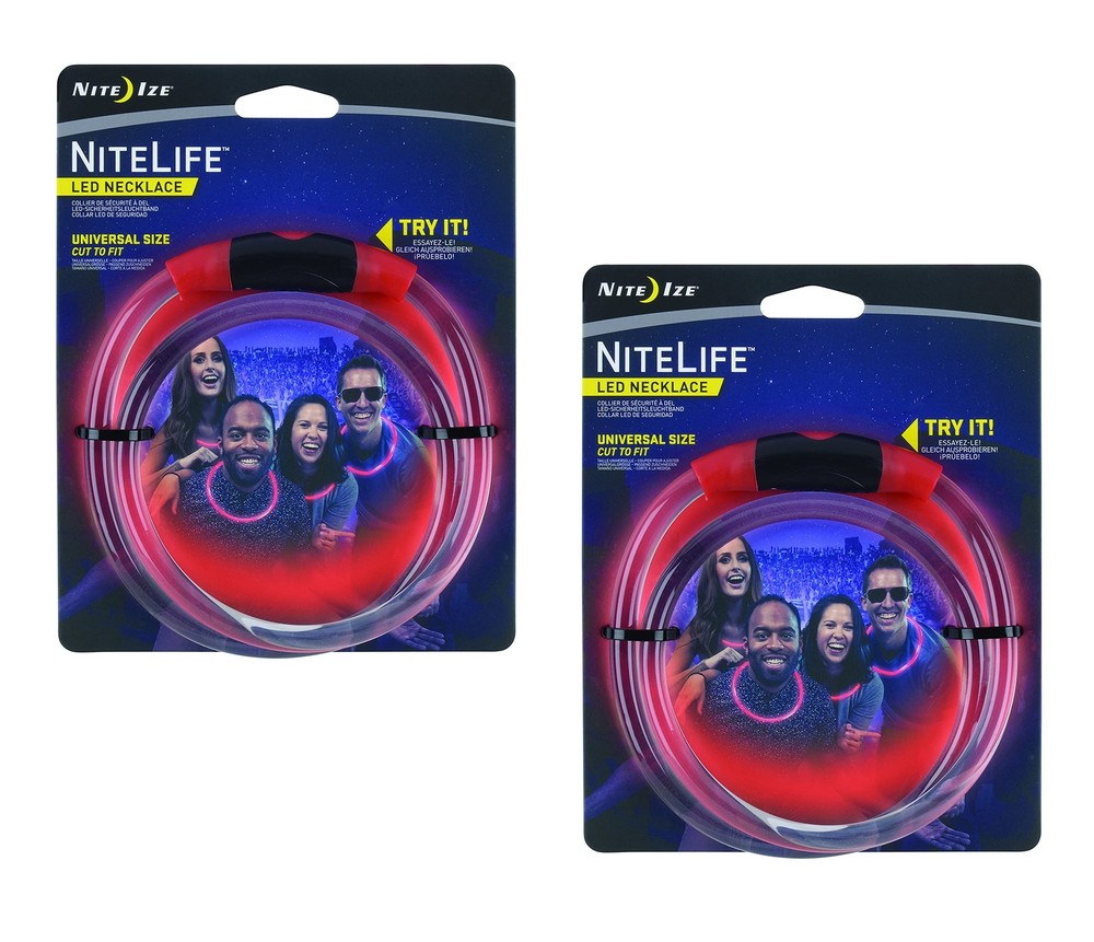 Nite Ize NiteLife LED Necklace 2 Pack Red Glows Flashes, Replaceable Batteries