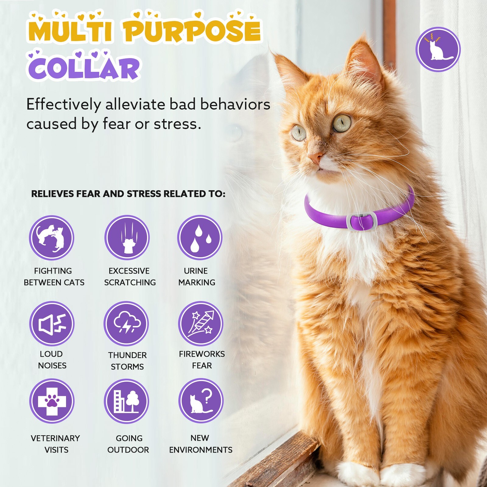 120Day Calming Collar for Cats Natural Calming Pheromones Embedded anxiety relax