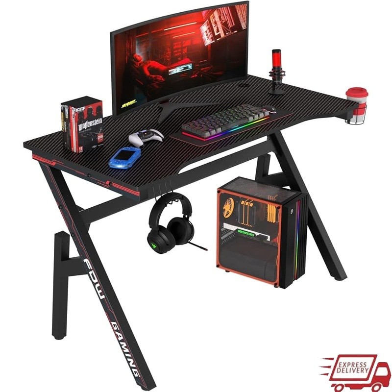 Spacious Gaming Desk W/ Cup Holder Headphone Hook Durable Computer Table New