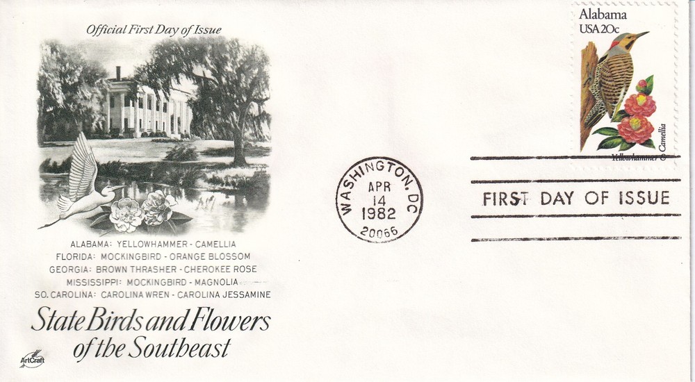 STAMP US SCOTT 1953 "Alabama-Yellowhammer" 20 CENT 1982 FDC