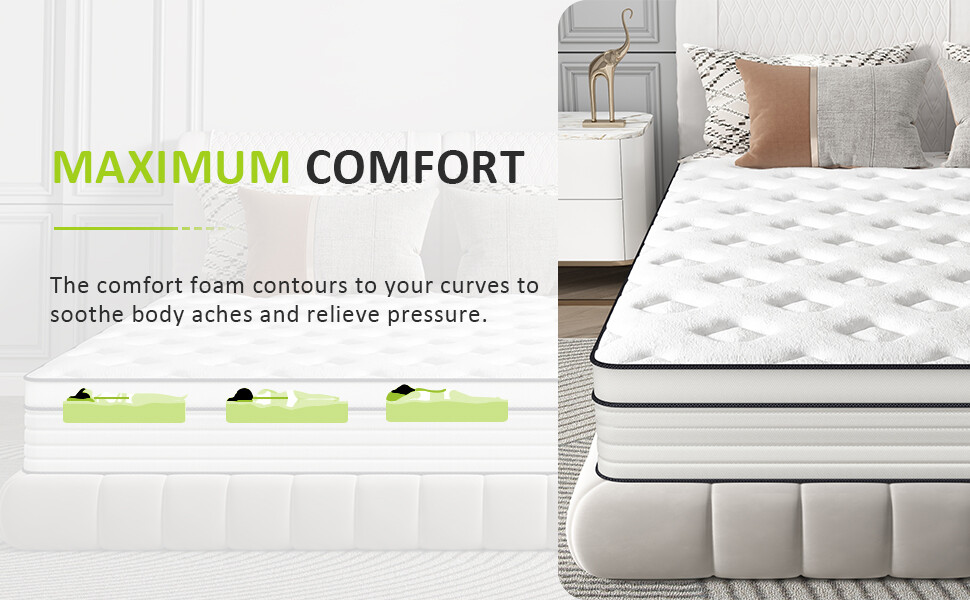 12" Mattress Full Queen King Size Gel Memory Foam Hybrid Spring Bed in a Box