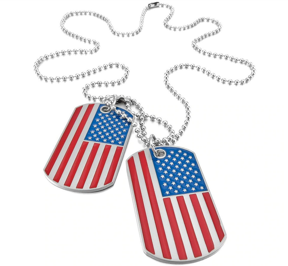 USA American Flag Color Military Style 2 Piece Dog Tag Set