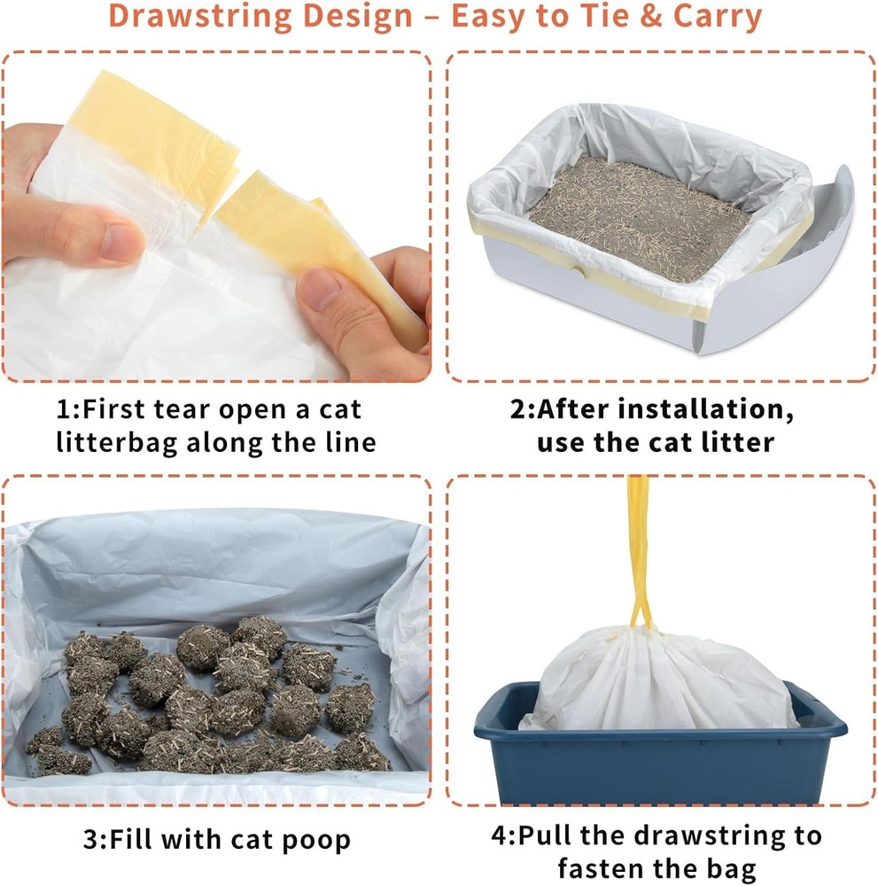 Durable & Odor-Control Cat Litter Box Liners with Easy Tie Drawstring - 20 Count