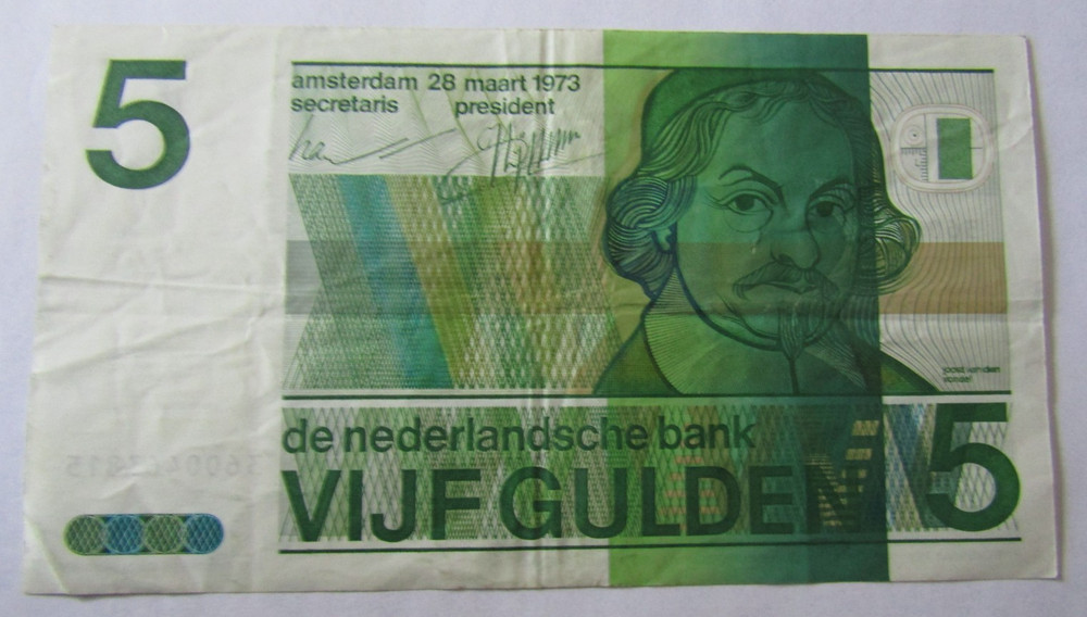 NETHERLANDS, 5  GULDEN,  P#95a, 1973