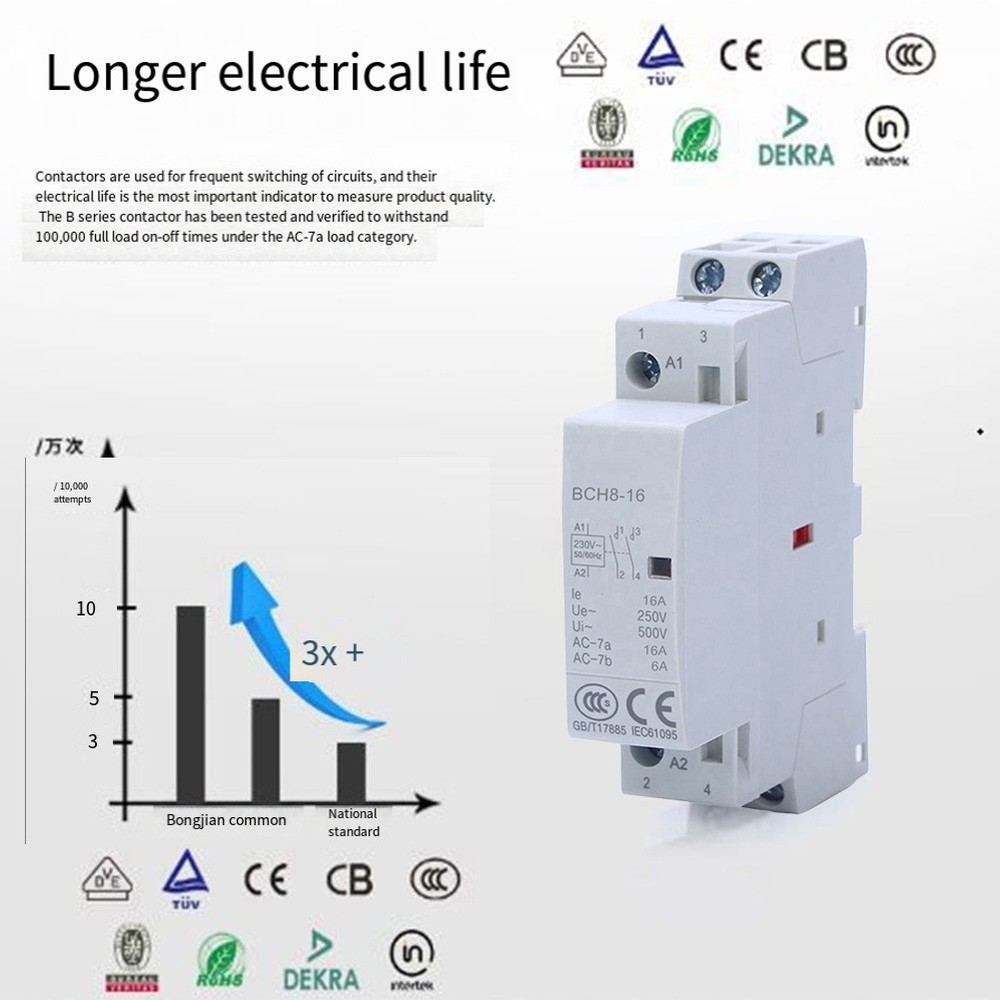 Household Contactor AC230V 2P 16A 2NO Rail Mounting Modular Contactor Automatic