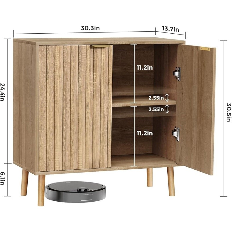 Fluted Storage Cabinet Adjustable Shelves Multifunctional Buffet Sideboard Home