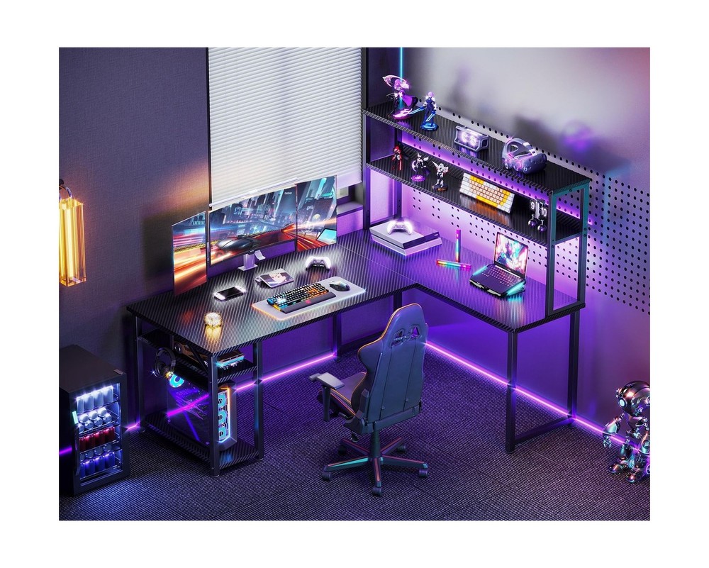ODK 53" L Shaped Gaming Desk with Hutch & Headphone Hook, Corner Computer Tab...