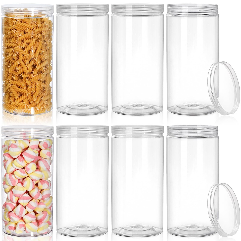 8 Pack Clear Plastic Jars With Lid 46 Oz Round Candy Storage Jars Empty Large Ma