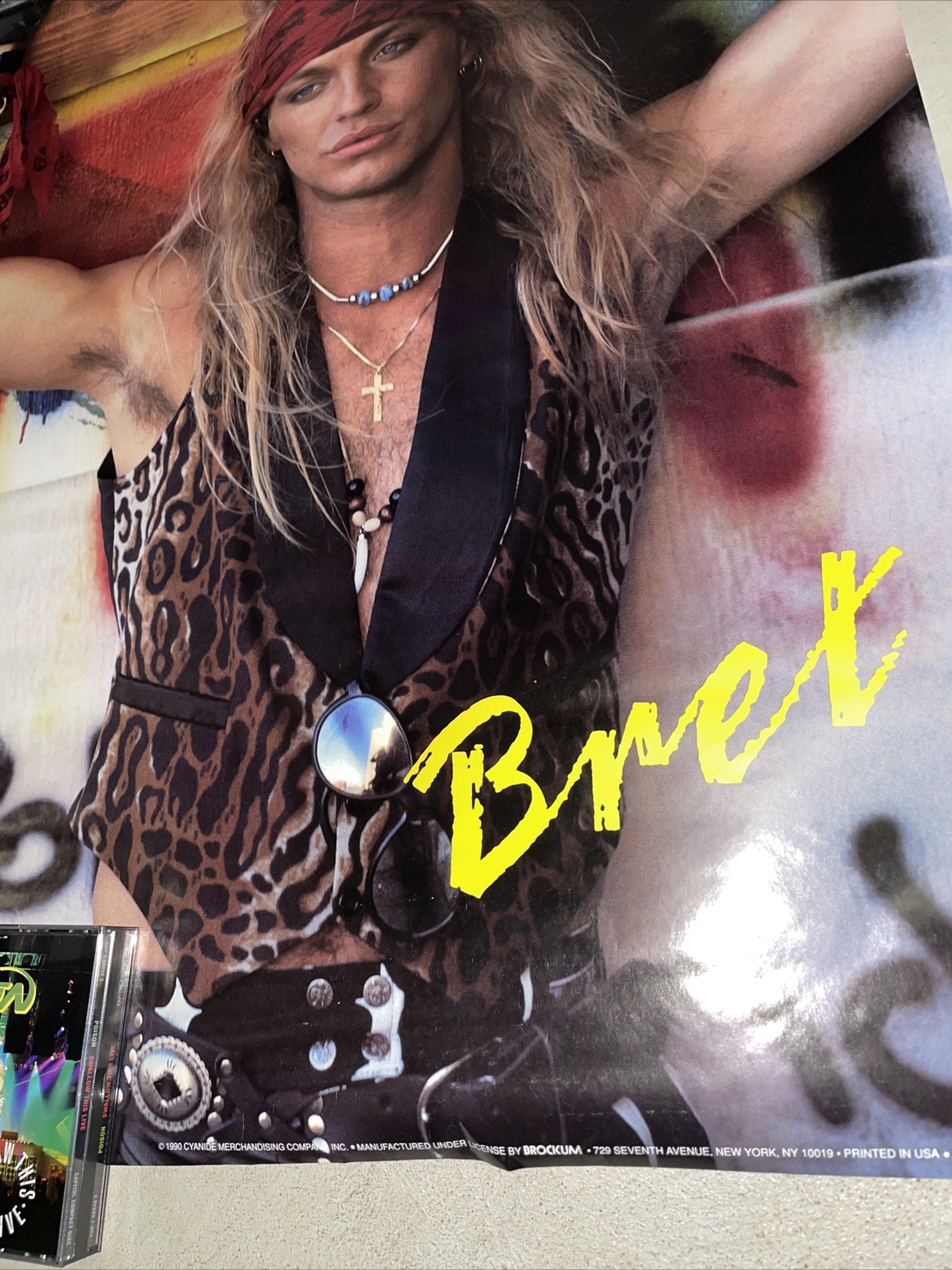 bret michaels brokum poster poison vintage poster plastic sleeve 1990 unused