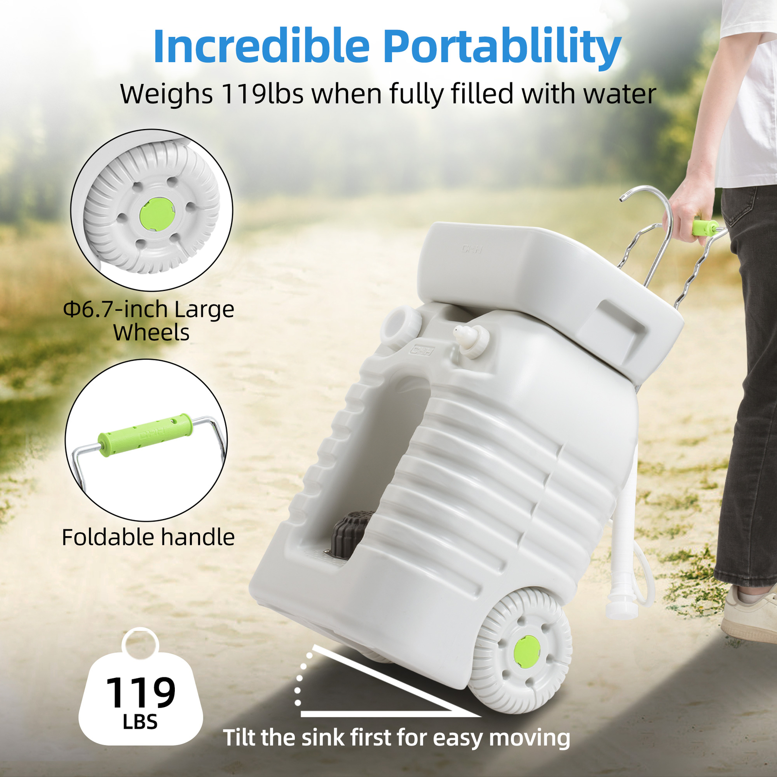 Portable Wash Sink Camping Hand Wash Station Basin Stand w/ 12 Gallon 45L Tank