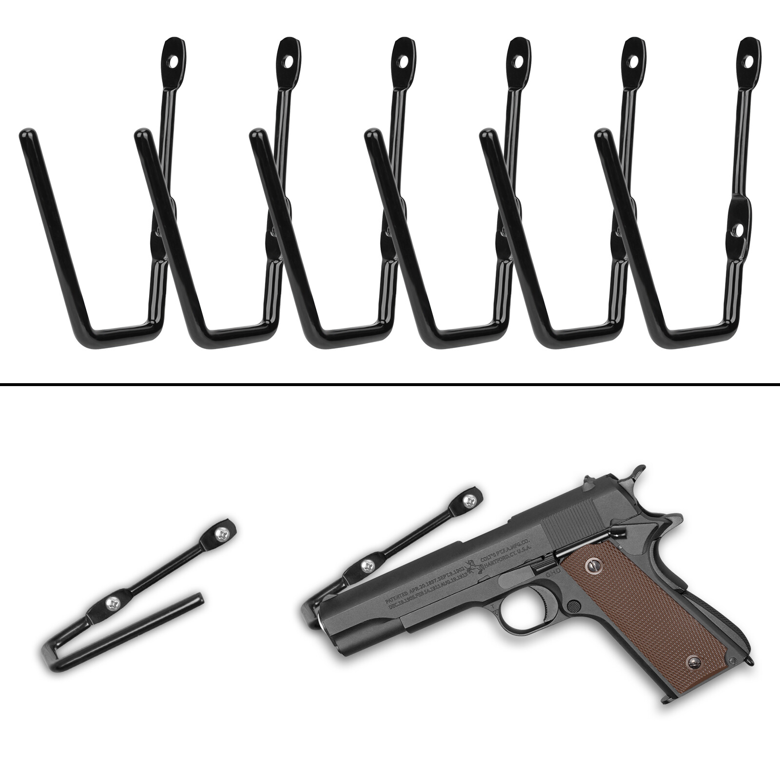 6 Packs Pistol Wall Mount, Handgun Rack Hooks, Handgun Hanger Pistol Organizer