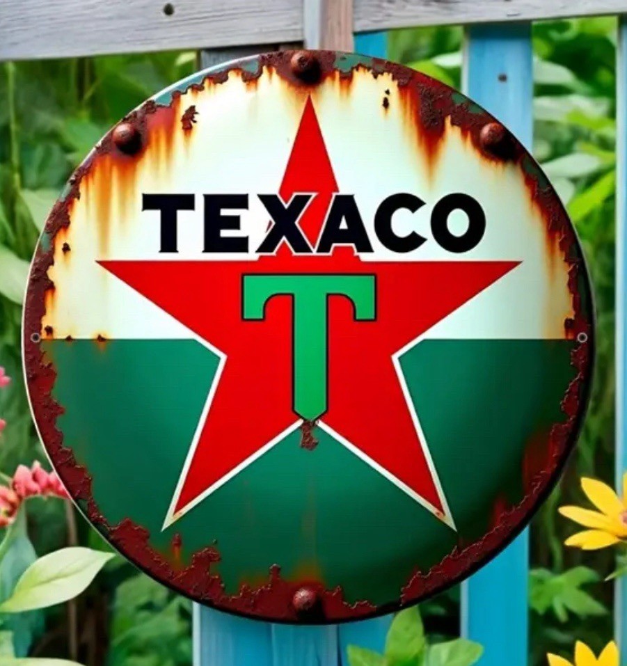 New Tin Sign Texaco Round Garage Gas Station Auto Man Cave 8x8 Distressed Look