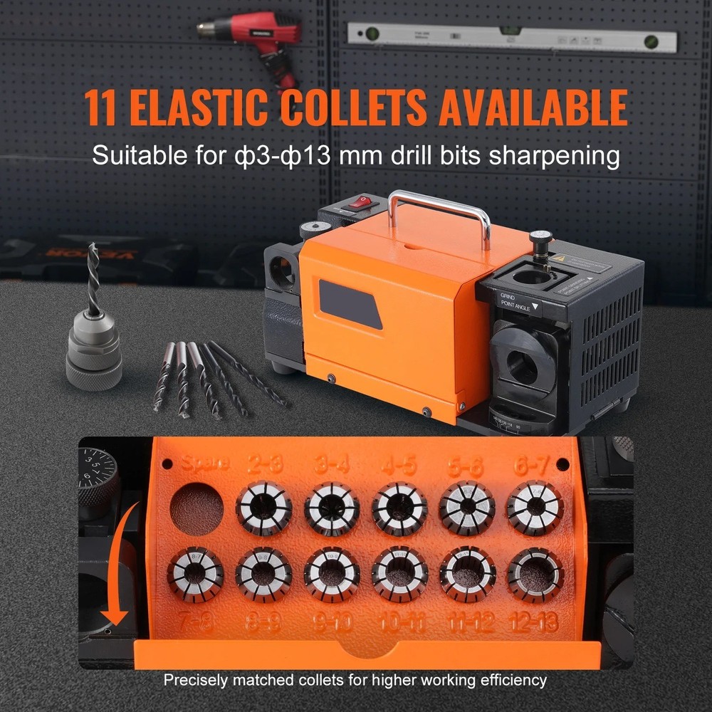 MR-13B Drill Bit Sharpener 3-13mm Portable Grinder + 11 Collets for Workshop